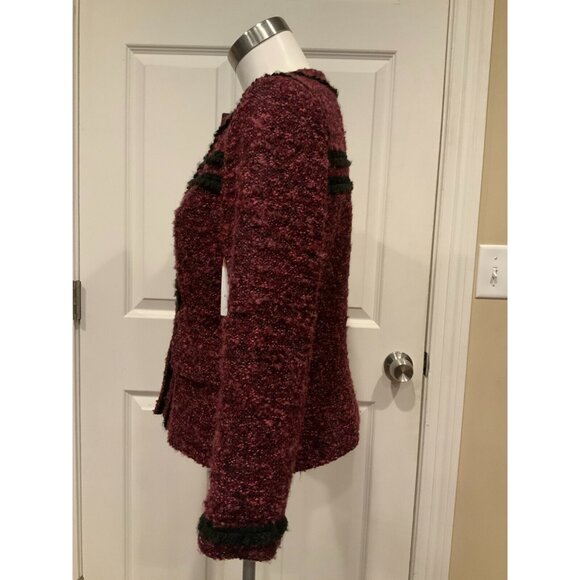 Nanette Lepore Purple Tweed Jacket W/ Black Fringe Trim, Size 6 - Picture 4 of 8